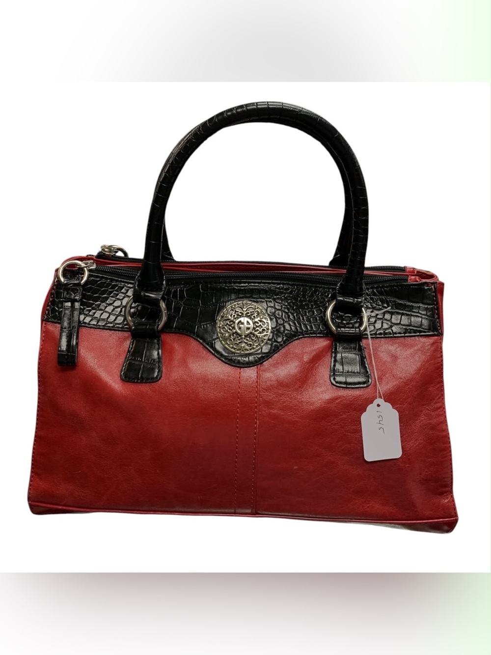 Giani Bernini Red and Black Croc-Accent Satchel